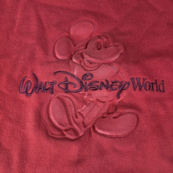 Y2K Walt Disney World Mickey Mouse Sweatshirt Size Medium Red Embossed Print - Picture 7 of 7
